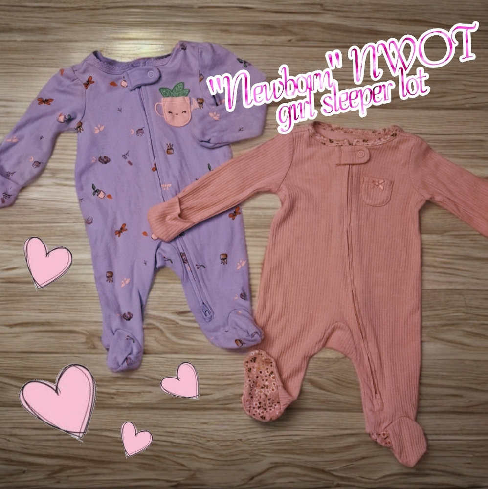 "Newborn" NWOT baby girl sleeper bundle 👶🌸
